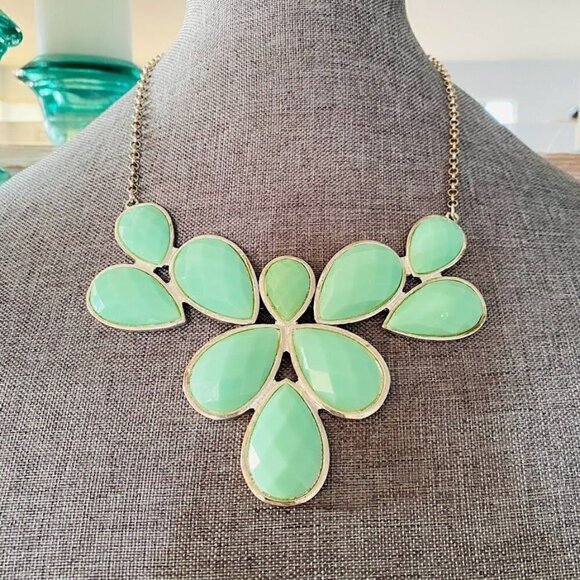 Jane Stone Teardrop Cluster Necklace Mint Green and Silver - Picture 1 of 3